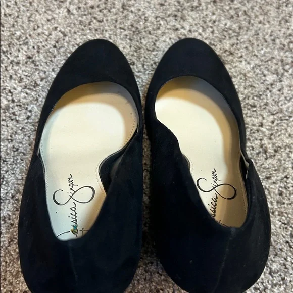 Jessica Simpson Black Suede Cash Solid Slip On Wedge Heels size 8.5 - Picture 9 of 16